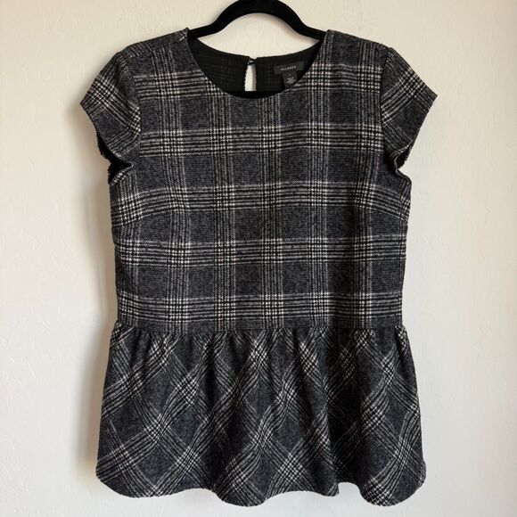 Halogen Size Small Black & Grey Plaid Wool Blend Peplum Top Academia Old Money - Picture 1 of 14